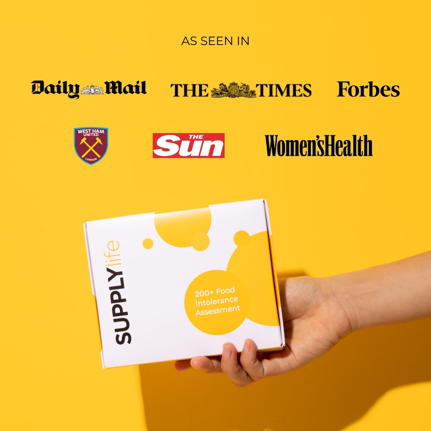 Supply Life food intolerance test kit as featured in Forbes, The Times, Daily Mail, Women’s Health, and more.